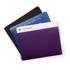 A collection of three mouse mats in black, blue, and purple, featuring a logo on one mat.