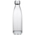 A drink bottle in clear plastic with a silver screw top, featuring a simple, streamlined design.