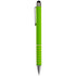 A green Malibu stylus pen featuring a sleek design and a silver clip with a logo.