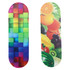 A pair of colourful smartphone straps with vibrant pixel patterns and a fruit design, featuring a logo on each side.