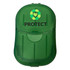 A green container with a logo on the front, featuring a hinged lid and a smooth surface.