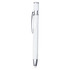 A white metal pen with a chrome clip and tip, featuring a branding logo.