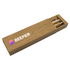 A bamboo pen set in a wooden box, featuring two pens and a logo on the box.