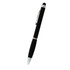 A black stylus pen with a silver clip and tip, featuring a rubber end for touchscreen use.