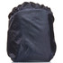 A black recycled PET bag featuring a drawstring closure and a textured surface. It has a logo on the front.