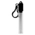 A stainless steel telescopic straw in a transparent case with a black cap and a clip attachment.