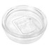 A clear drink bottle lid with a slide opening. It has a textured rim and a smooth surface.