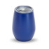 A drink bottle in a deep blue colour with a clear lid, featuring a smooth surface and a rounded shape.