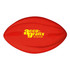 A red 135mm football with a smooth surface and a logo printed on it.