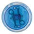 A blue LED light-up yo-yo with a translucent outer casing and visible internal mechanism.