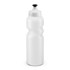 A drink bottle featuring a contoured design for easy grip, made of white plastic with a black nozzle cap.