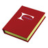 A red sticky note book with a yellow interior and a logo on the front cover.