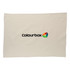 A cotton tea towel in cream colour featuring a logo design.