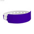 A neon purple vinyl wristband with a white interior and adjustable fastening. Features a logo.