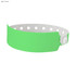 A light green plastic wristband with holes and a snap closure. It features a logo on the band.