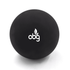A black high bounce ball with a logo. The surface appears smooth and rounded, ideal for fun and games.
