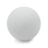 A white high bounce ball with a smooth surface, featuring a logo on it.