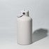 A drink bottle in a light grey colour with a handle and a lid, featuring a logo on the side.