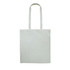 A recycled cotton tote bag in light beige with long handles and a simple design, featuring a logo.