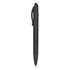 A black plastic pen featuring a clip and a smooth writing tip. It includes a logo on the body.