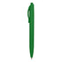A green plastic pen with a comfortable grip and a clip for easy attachment. It features a logo.