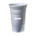 A drink cup made of recycled aluminum, featuring a silver finish and a logo.