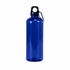 A drink bottle in vibrant blue plastic, featuring a black carabiner and a classic design. It has a logo displayed.