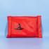A red fiberglass emergency fire blanket packaged in a pouch, featuring a logo on the front.