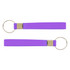 A purple silicone strap keytag featuring a metal attachment for keys, displayed from two angles.