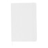 A blank A5 notebook in white, featuring a smooth cover and an elastic band for closure. It includes a branding logo.
