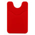 A red Smart Wallet designed to hold cards, featuring a textured back and a cut-out for easy access.