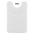 A white phone wallet with a textured finish and a cutout design at the top. It includes a logo.