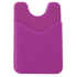 A purple wallet designed to hold a phone, featuring a slot for cards, with a logo embossed on the surface.