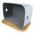 A grey felt storage tub with a bamboo base, featuring two handle cut-outs and a smooth interior.