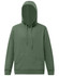 An army green adult's close front contrast fleecy hoodie featuring a front pocket and adjustable drawstring hood.