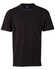 A black cotton semi-fitted tee for kids, featuring short sleeves and a round neckline. It includes a logo on the label.