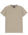 A men's premium cotton tee in a light beige colour, featuring short sleeves and a round neckline, with a logo tag.