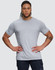 A grey men's premium cotton short sleeve t-shirt with a logo, featuring a relaxed fit and crew neck style.