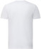 A white short-sleeve tee shirt made of premium cotton, featuring a logo on the back.