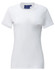 A white ladies' premium cotton short sleeve tee shirt with a tag and a fitted design.