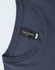 A navy blue long-sleeve tee shirt with a round neckline and a label inside the collar.