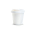 A white paper coffee cup with a lid, 180ml capacity, featuring a logo on the surface.