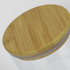A large round storage canister with a clear glass body and a bamboo lid. Features a logo on the side.