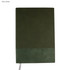 Dark green A5 notebook with ribbed texture and a smooth bottom section; includes a ribbon marker and branding.
