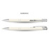 A rubberised pen in cream colour with silver accents, featuring a sleek design and clip.