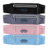 A range of Sports Running Belt Bags in black, grey, pink, and light blue, each featuring a zippered pocket and a logo.