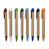 A collection of eight paper pens in various colours: red, white, green, blue, dark blue, black, orange, and green.