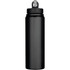 A drink bottle in black stainless steel with a clear cap and a logo. Holds 800ml.