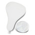 A foldable event fan in white, compactly stored in a matching pouch, featuring a simple design.
