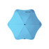 A light blue umbrella with a star-shaped design and a central hub. It features a logo on the top.